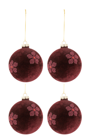 SALE % - Set 4 globulete, Sticla, Bordeaux, 10x10x10 cm
