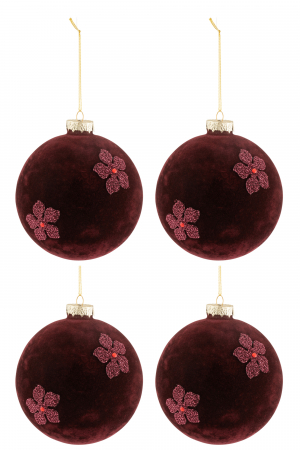 CRACIUN - Set 4 globulete, Sticla, Bordeaux, 12x12x12 cm