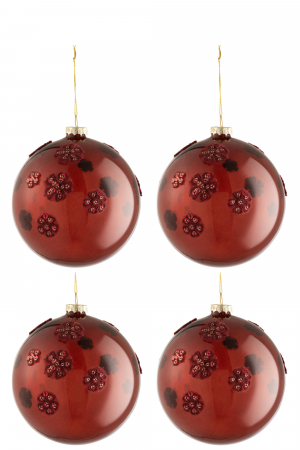 CRACIUN - Set 4 globulete, Sticla, Bordeaux, 12x12x12 cm