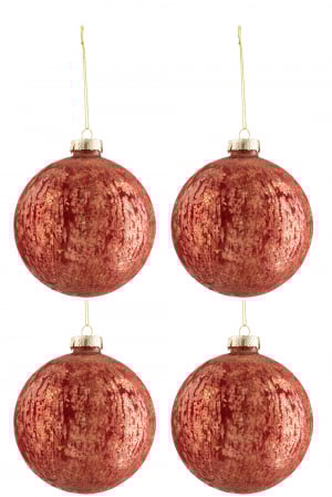 CRACIUN - Set 4 globulete, Sticla, Bordeaux, 12x12x12 cm