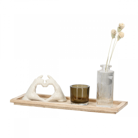 Set 4 piese, Ansamblu decorativ, Inimă, Motiv mână, Sticlă, bej, crem, PU 3, L. 10 cm, L. 24 cm, H. 25 cm [3]