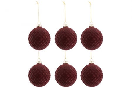 Globuri de Craciun - Set 6 globulete, Sticla, Bordeaux, 8x8x8 cm