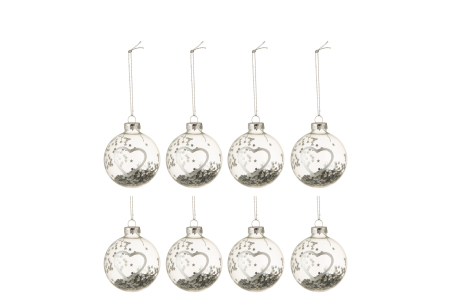 Globuri de Craciun - Set 8 globulete, Sticla, Argintiu, 6x6x6 cm