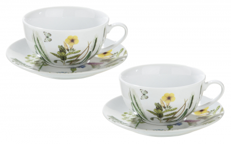 Set ceasca cu farfurie Flowers, portelan, multicolor, 6.5 x15 cm [1]