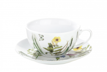 SALE % - Set ceasca cu farfurie Flowers, portelan, multicolor, 6.5 x15 cm