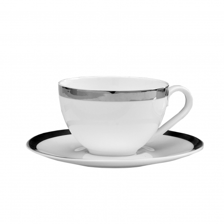 Servirea mesei - Set ceasca si farfurie pentru cappuccino PLATINUM, portelan,8x17 cm