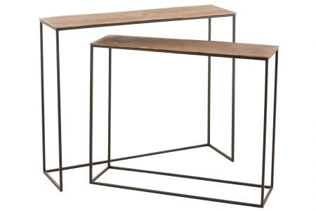 SALE % - Set de 2 console, Aluminiu/Lemn, Maro, 100x30x83 cm