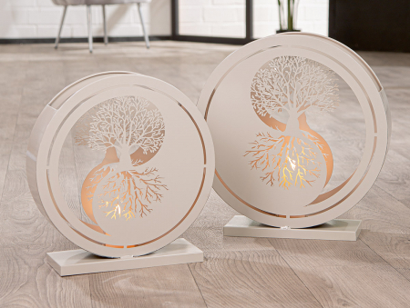 Set de 2, Felinar, rotund, motiv Yin & Yang, Metal, negru, gri deschis, PU 1, L. 13 cm, L. 43 cm, H 45 cm [4]