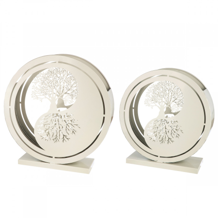 Set de 2, Felinar, rotund, motiv Yin & Yang, Metal, negru, gri deschis, PU 1, L. 13 cm, L. 43 cm, H 45 cm Suporturi lumanari - Set de 2, Felinar, rotund, motiv Yin & Yang, Metal, negru, gri deschis, PU 1, L. 13 cm, L. 43 cm, H 45 cm