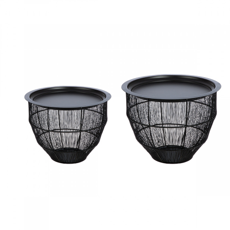 Masute - Set de 2, Masa laterala, rotunda, Strive, Metal, negru, PU 1, set de 2