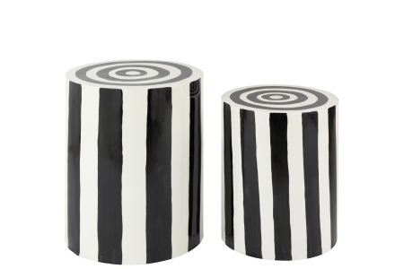 Set de 2 masute laterale cu dungi, negru/alb [2]