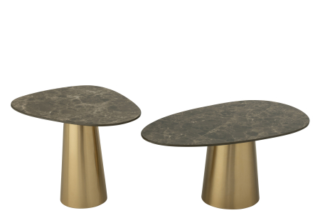 Set de 2 masute laterale cu efect de marmura, culoare metal bronz/taupe [1]