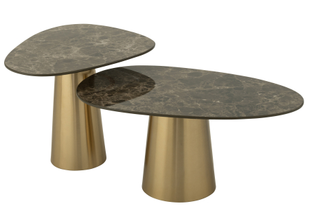 SALE % - Set de 2 masute laterale cu efect de marmura, culoare metal bronz/taupe