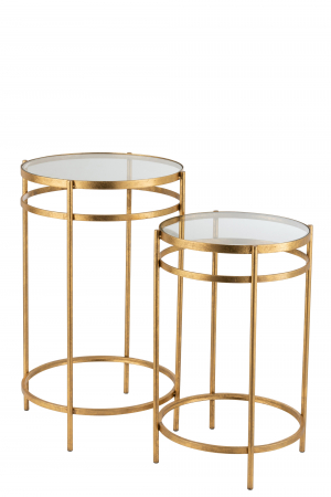 LIVING - Set de 2 masute Laure, Metal/Oglinda, Auriu, 43x43x66 cm