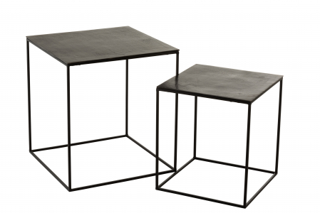 Masute - Set de 2 masute Square, Aluminiu, Negru/Verde, 50.5x50.5x55.5 cm