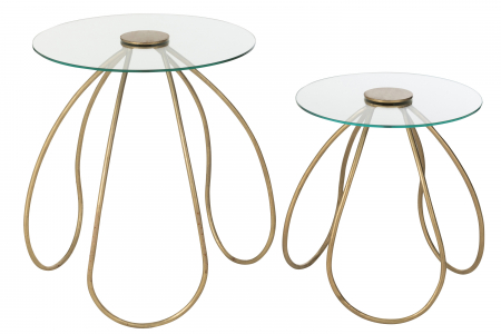 Set de 2 Mese laterale Rotunde, Metal/Sticla Auriu [4]