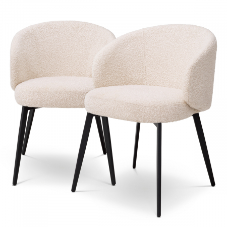 DINING - Set de 2 Scaun dining, Lloyd cu cotiera crem bouclé, Dims: W. 57 | D. 58 | H. 79 | SD. 45 | SH. 50 | AH. 65  (CM)