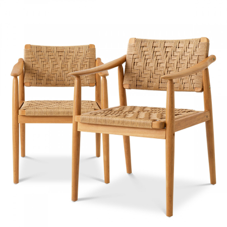 TERASA SI GRADINA - Set de 2 scaune de exterior Coral Bay din tec natur, Dims: W. 59.5 | D. 57.5 | H. 78.5 | SD. 48 | SH. 45 | AH. 64.5  (CM)