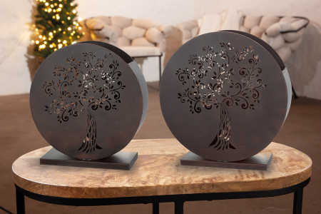 DECORATIUNI - Set de 2, Suport lumanare, „Gartenbaum”, Metal, maro, PU 1, L. 13 cm