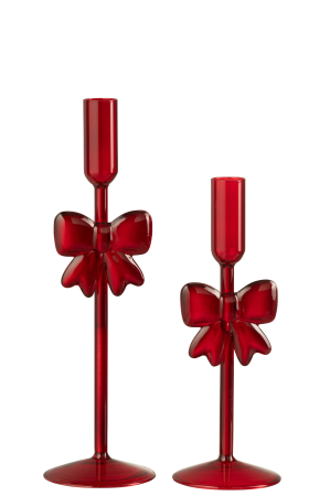 Set de 2 suporturi de lumanari din sticla rosu inchis | L 8X l 8X H 23 cm [1]