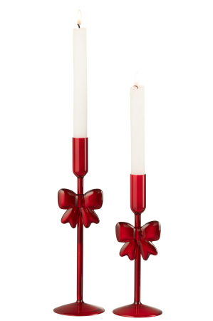 Set de 2 suporturi de lumanari din sticla rosu inchis | L 8X l 8X H 23 cm [2]