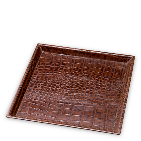 Set de 2 tavi de birou Scaleo croco gofrat din piele maro antica [3]