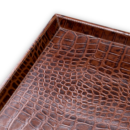 Set de 2 tavi de birou Scaleo croco gofrat din piele maro antica [4]