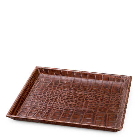 Set de 2 tavi de birou Scaleo croco gofrat din piele maro antica [1]