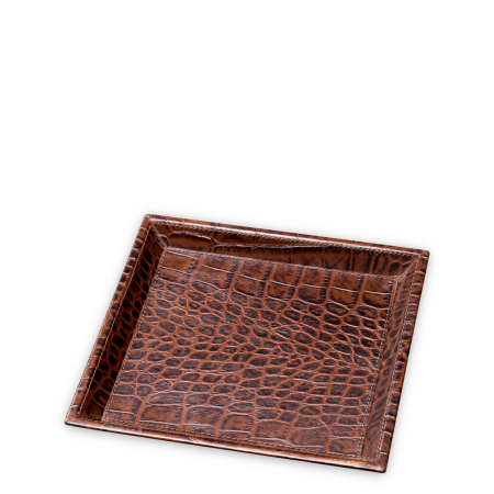 Set de 2 tavi de birou Scaleo croco gofrat din piele maro antica [2]