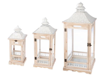SALE % - Set de 3, Felinar, „Clifton”, Lemn, culori naturale, PU 1