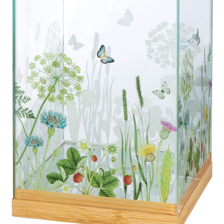 Set de 3, Suport lumanare, "Wild Flowers", Motiv floral, Bambus, Sticla, verde, L. 20 cm, l. 21 cm, H. 33 cm [1]