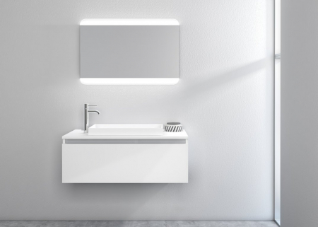 Seturi mobilier baie - Set de baie cu 3 piese PERTH, Melamina/Aluminiu/Abs/Sticla/Rasina/Metal, Alb, 100x45x190 cm