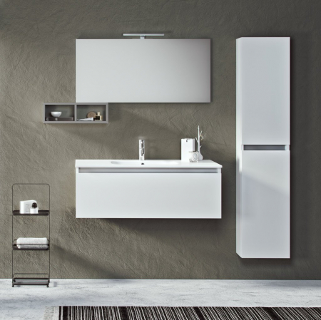 Seturi mobilier baie - Set de baie cu 6 piese PERTH, Melamina/Aluminiu/Abs/Sticla/Ceramica/Metal, Alb, 101x46.5x190 cm