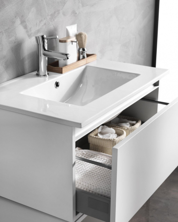 Set de baie cu 6 piese PERTH, Melamina/Aluminiu/Abs/Sticla/Ceramica/Metal, Alb, 160x46.5x190 cm [1]