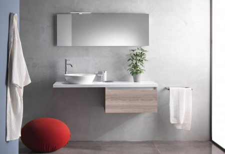 Seturi mobilier baie - Set de baie cu 6 piese PERTH, Melamina/Aluminiu/Abs/Sticla/Ceramica/Metal, Maro, 142x46x190 cm