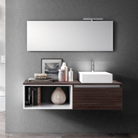 Seturi mobilier baie - Set de baie cu 6 piese PERTH, Melamina/Aluminiu/Abs/Sticla/Ceramica/Metal, Maro inchis, 140x46.5x190 cm