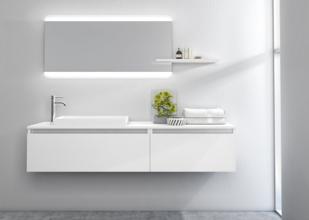 Seturi mobilier baie - Set de baie cu 6 piese PERTH, Melamina/Aluminiu/Abs/Sticla/Rasina/Metal, Alb, 170x45x190 cm