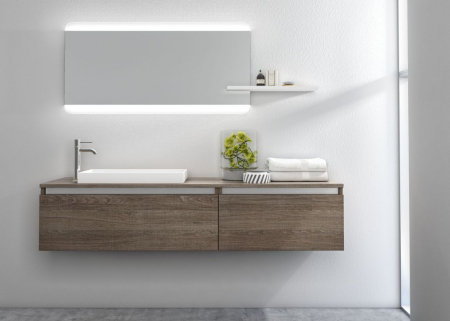 Seturi mobilier baie - Set de baie cu 6 piese PERTH, Melamina/Aluminiu/Abs/Sticla/Rasina/Metal, Maro inchis, 170x45x190 cm