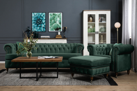 SET DELUX, Canapea Curbata |Fotoliu |Taburet Chesterfield [1]