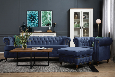 SET DELUX, Canapea Curbata |Fotoliu |Taburet Chesterfield [0]