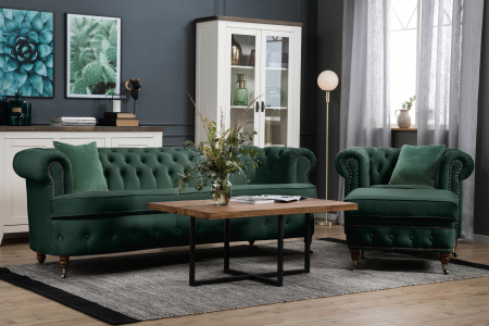 Canapele - SET DELUX, Canapea Curbata |Fotoliu |Taburet Chesterfield
