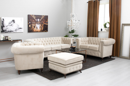 Seturi mobilier - Set DELUX Chesterfield, Canapea 3 locuri| Canapea 2 locuri| Fotoliu| Taburet