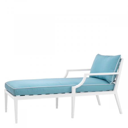 Șezlonguri, balansoare și scaune de relaxare - Sezlong de exterior Bella Vista alb, textil sumbrela albastru mineral, Dims: W. 68.5 | D. 157 | H. 79 | SD. 130 | SH. 44 | AH. 59.5  (CM)