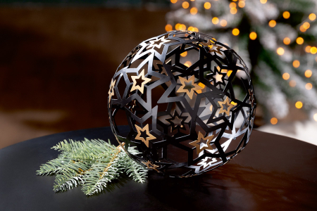 CRACIUN - Sfera decorativa, Sfera, „Stea Moderna”, Model cu stea, Metal, negru, PU 3, D. 18,5 cm