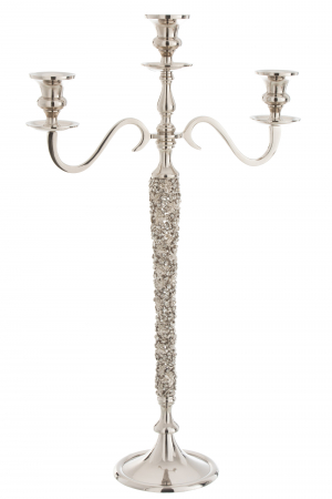 Suporturi lumanari - Sfesnic cu 3 brate Jewel, Aluminiu, Argintiu, 16x41x65 cm