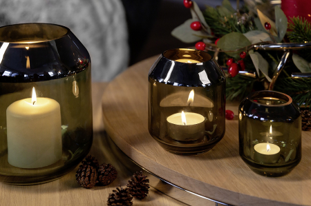 SMILLA, Suport de tea lights din sticlă, verde inchis, h.14 cm, d.12 cm [2]
