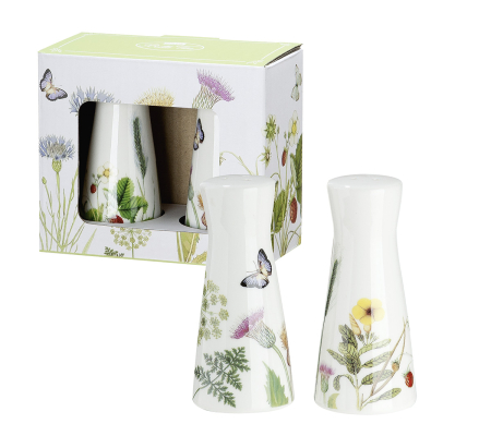 SALE % - Solnita și piper, "Wild Flowers", Design floral, Motiv fluture, Model floral, Portelan, alb, H. 8.7 cm, D. 4 cm