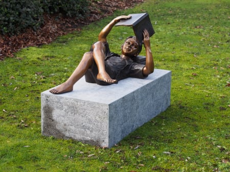SALE % - Statuie baiat care sta intins, Bronz, 45 X 40 X 95 cm