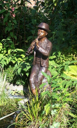 FIGURINE - Statuie baiat cu un flaut, Bronz, 148 X 50 X 65 cm