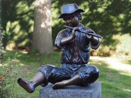 Statui - Statuie baiat cu un flaut, Bronz, 70 X 55 X 66 cm
